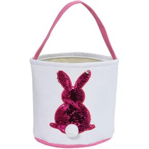 سلال أرنب عيد الفصح ، قماشية بيض بيض صيد الأكياس بيض سلة مع مقابض ، عيد الفصح Grasshandbag Rabbit Fluffy Tails احتفال دلو الحمل لعيد الفصح (الوردي)