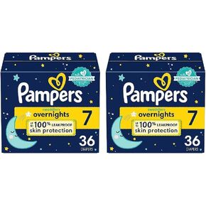 Pampers Swaddlers Overnights Diapers - Size 7, 36 Count, Disposable Baby Diapers, Night Time Skin Protection (Pack of 2)