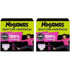 Pampers Ninjamas Nighttime Bedwetting Underwear Girls Size L (64-125 lbs) 11 Count (Packaging & Prints May Vary) (Pack of 2)