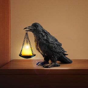 Raven Gothic Halloween Decor Fake Crow Light Holder Raven Lamp Tealight Candle Holder Fake Raven Statue