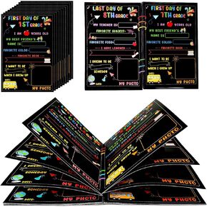16 Grades Memory Book - First & Last Day of School Photo Prop Signs, Album Keepsake Scrapbook for Kids, Double Sided Back to School Sign, First Day Gifts