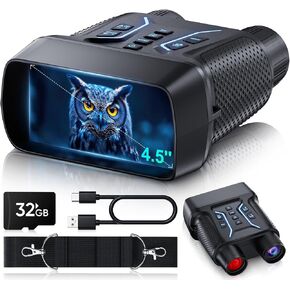 Night Vision Goggles - 4K Night Vision Binoculars for Adults, 4.5'' HD Screen with 8X Digital Zoom, Includes 32GB TF Card to Save Photos and Videos, Ideal for Camping, Hunting & Security