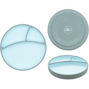 WeeSprout Silicone Suction Plate - Two-Tone Baby Plate with Suction Cup - Sectioned Divided Dish for Kids, Infants, Toddlers - Food-Grade Silicone Dinnerware (Pastel Blue/Matte Navy)
