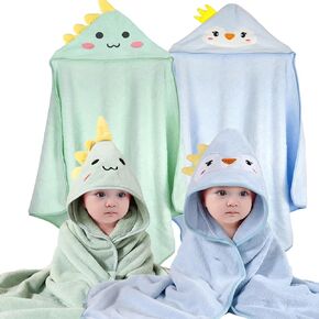 Hooded Baby Towels 2 Pack Coral Fleece Hooded Towels Soft Shower Bath Towel for Newborn, Infant, Toddler (Blue & Pink)