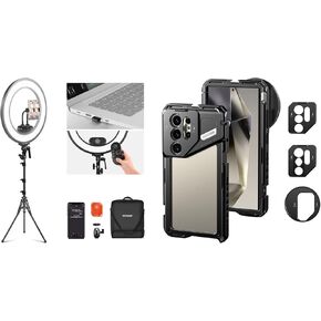 NEEWER 18 Inch Edge Lit Ring Light Kit 45W 3300lux 2900K-7000K 12 Scenes with APP 2.4G PC Mac Control Magnetic Detachable Remote Controller Stand Bag, S24 Ultra Phone Cage Included