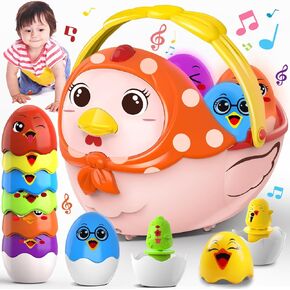 Easter Basket Chicken Egg for Toddler: Easter Basket Stuffers Musical with Light Gift for Girls Boys - Educational Color Matching Interactive Learning Hen Toys - Baby First Easter/Birthday Gifts