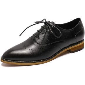Mona flying Women's Pointed Toe Leather Oxfords Brogue Stylish Lace up Leather Shoes for Work