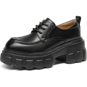 BEAU TODAY Platform Oxfords for Women, Women's Oxfords, Chunky Lug Sole Oxford Shoes for Women, Leather Lace-up Round Toe Oxford Shoes, Comfortable Casual Business Work Dress Shoes