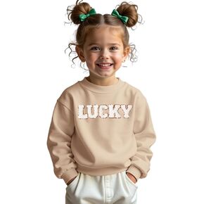 Toddler Baby Boys Girls St. Patricks Day Outfit Lucky Clover Embroidery Sweatshirt Long Sleeve Pullover Shirt Tops