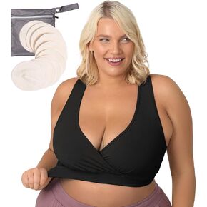 Kindred Bravely French Terry Racerback Nursing Sleep Bra (Black, Medium) & Organic Washable Breast Pads Bundle