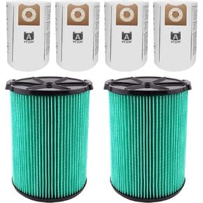 VF6000 Filter for Ridgid Shop Vac 5-20 Gallon Wet Dry Vacuums, 5-Layer HEPA Filter Fits WD5500 WD0671 WD6425 WD7000 (2 Pack VF6000 Filters + 4 Pack VF3502 Bags)