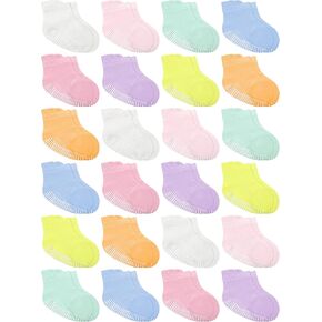 Cooraby 24 Pack Toddler Baby Non Slip Grip Ankle Socks with Anti-slip Soles Low Cut Grip Baby Walk Socks for Infant Boy Girl