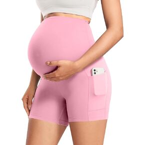 Unthewe Maternity Biker Shorts Over The Belly with Pockets High Waisted Workout Athletic Yoga Pregnancy Shorts