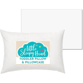 Little Sleepy Head Toddler Pillow for Kids (13 x 18) Bundle with Cozy White 100% Cotton Toddler Pillowcase - 2 Items