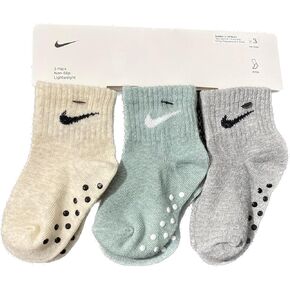 Nike 3-Pack Ankle Gripper Socks (US, Age, 12 Months, 24 Months, Grey/Mint/Tan)