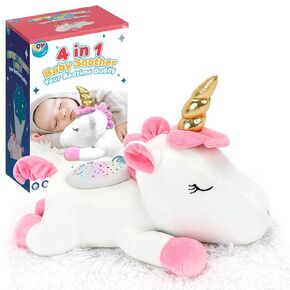 TOY Life Shush Baby Sleep, Baby Soothers Newborn, Moms Heartbeat, Baby White Noise Machine & Star Projector, Lullaby Stuffed Animal Unicorn Heart Beat, Crib Soother, Cry Activated Baby Sleep Soothers