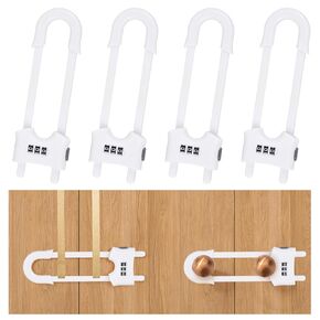 4 Pack U-Shaped Sliding Cabinet Locks Multifunctional Child Safety Lock Adjustable Baby Proof Clips for Home Cabinets Refrigerator Doors Cabinet Knobs and Window Handles - White