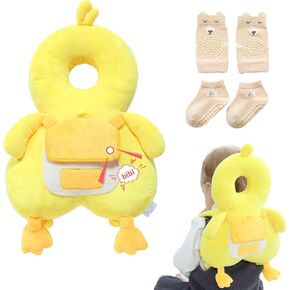 Baby Head Protector Backpack Baby Fall Back Head Protector for Falling Crawling and Walking Protection Socks Knee Pads Included Give Your Baby a Growing Gift (Duck)