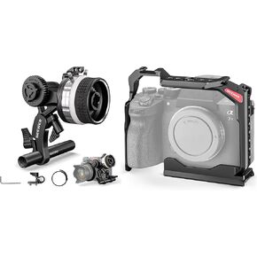 NEEWER Mini Follow Focus with A/B Stops, Lens Gear Ring, 15mm Rod & Rod Clamp for Cinema Camera, Full Camera Cage Compatible with Sony a7R V/a7R IV/a7 IV/a7S III/a1 Included