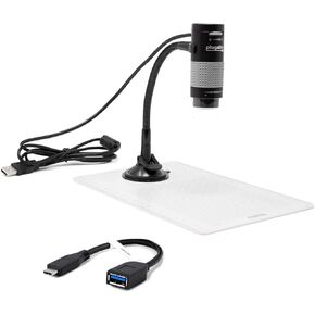المجهر الرقمي USB القابل للربح مع محول USB C ، متوافق مع Windows و Mac و Linux و Thunderbolt 3 (2 ميجابكسل ، تكبير 250x)