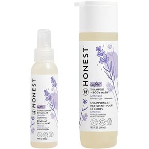 The Honest Company Lavender Calm 2-in-1 Cleansing Shampoo + Body Wash + Conditioning Detangler Bundle | Naturally Derived, Tear-free, Hypoallergenic | 10 fl oz, 4 fl oz