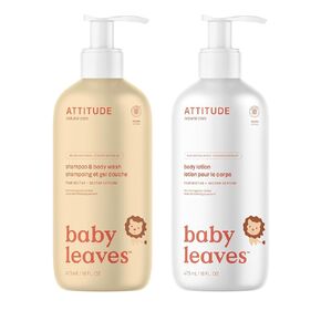 Bundle of ATTITUDE 2-in-1 Shampoo and Body Wash for Baby and Body Lotion for Baby, EWG Verified, Dermatologically Tested, Plant- and Mineral-Based Ingredients,Vegan, Pear Nectar, 16 Fl Oz