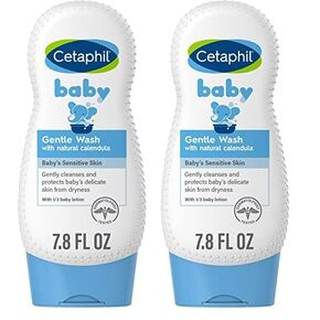 Cetaphil Baby Body Wash with Half Baby Lotion, Gentle Wash with Organic Calendula, Soothes Dry, Sensitive Skin for Everyday Use, Gentle Fragrance, Soap Free, Hypoallergenic, 7.8oz (Pack of 2)
