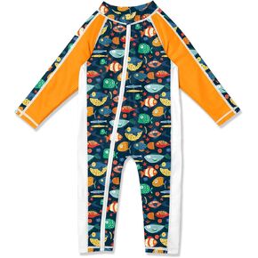 BesserBay Baby Girls Sun Protective Zipper Fish Navy One Piece Swimsuit Adorable Long Sleeve Rashguard 0-6 Months