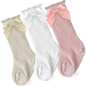 Cozyway Baby & Toddler Knee Bow Socks for Girls - Multi Color - 3 Pack