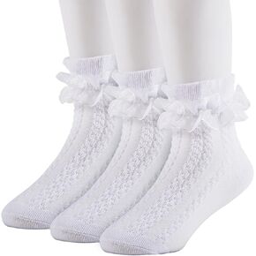 Girls Ruffle Cotton Lace Socks Little Girls White Lace Ruffle Frilly Socks Dress Sock