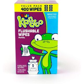 Kandoo Flushable Cleansing Wipes for Babies and Kids, Refill, Sensitive, 400 Count