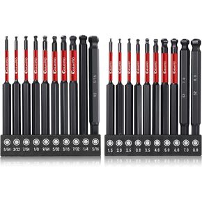 Ball End Allen Wrench Bit Set - 20PCS Metric & SAE Allen Key Drill Bit Set, Premium S2 Steel 4-inch-Long Hex Bit with Magnetic Tip