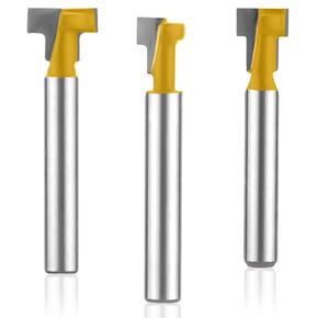 3pcs Keyhole Router Bits Set, 1/4" Shank T Slot Cutter Set Router Bits with Blade Diameter 5/16" & 3/8" & 1/2", T Track Slot Cutter Hex Bolt Milling Cutters Set Key Hole Bit for Woodworking