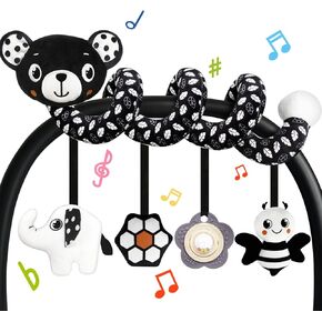 Car Seat Toys for Babies 0-6 Months Boys Girls,Baby Spiral Hanging Stroller Black and White High Contrast Baby Toys,Hanging Rattle Toys Thank You Gifts for Newborn 0 3 6 9 12 Months Baby