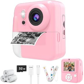 Upgraded Kids Camera Instant Print, 1080P FHD Dual-Lens Video Selfie Kids Digital Camera, Christmas Birthday Gifts for Girls Boys, Portable Toy for Toddler, Girls Ages 3 4 5 6 7 8 9 10 11 12-Pink