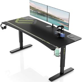 EUREKA ERGONOMIC 65 inch Electric Height Adjustable Gaming Desk Standing Desk, Large Gaming Computer Desk with RGB LED Lights and Extended Gaming Mouse mat for Gaming and Home Office,Black