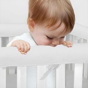 3 Pcs Crib Rail Covers for Teething, Breathable Mesh Teething Guard Corner Edge Strip, Protects Rails, Prevents Bumps & Chewing, Rail Protector (White)