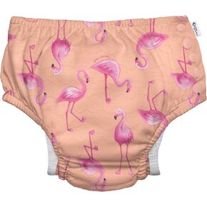 i play. by green sprouts Reusable, Eco Snap Swim Diaper with Gussets, UPF 50, Patented Design, STANDARD 100 by OEKO-TEX Certified - Coral Flamingos - 18 mo