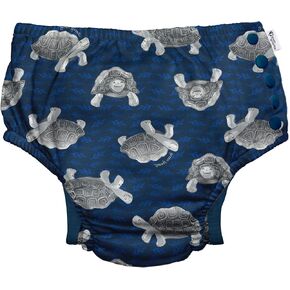 i play. by green sprouts Reusable, Eco Snap Swim Diaper with Gussets, UPF 50, 4T, Navy Tortoises - Galapagos, Patented Design, STANDARD 100 by OEKO-TEX Certified