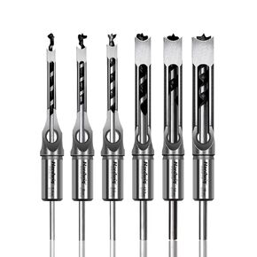 6-Piece Premium Square Hole Drill Bit Set for Woodworking, Heavy Duty Bearing Steel, Ideal for Hardwood, Oak, Mahogany, Fir & More, Compatible with Mortise