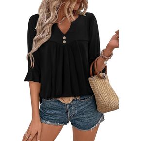 Bette Boutik Womens Summer Tops Small V Neck Plateed Tops Tunic Tops قمصان S-3XL