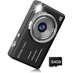 Digital Camera, 1080P Kids Camera with 64GB Card, Compact Small Point and Shoot Camera for Photography, 16x Zoom, Autofocus, Flash, Gift for Children Teen Beginner Girl, Black