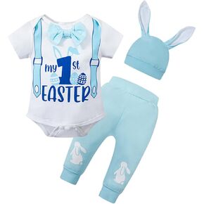 Daddy's New Fishing Buddy My 1st Easter Baby Boys outfit Gentleman Outfit Bow Bunny Pant Clothes Set with Hat
