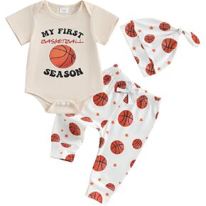 Baby Boy Basketball Outfits My First Basketball Season Short Sleeve Romper Basketball Pants Hat Set Summer Outfits