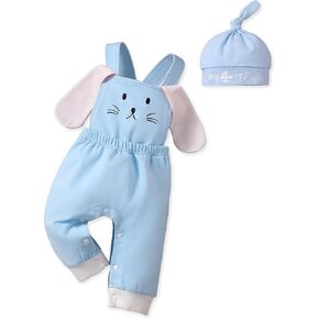 Baby Boys Girls My First Easter Outfit Newborn Infant Bunny Suspender Pant with Hat Easter Outfits Set