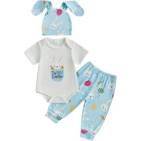 FYBITBO Newborn Boy Easter Clothes My 1st Easter Baby Boy Outfits Bunny Romper Onesie Pants Hat Infant Boy Clothing Sets