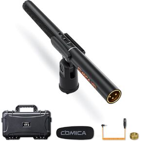 COMICA VP3 XLR Shotgun Microphone with Ultra Low Self-Noise, High-Pass Filter, Dual Power Supply, Professional Super Cardioid Condenser Mic for Camera Video Recording, Filmmaking, Live Streaming