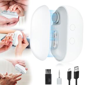 Electric Nail Clipper, 3 in 1 Electric Nail Trimmer and Polisher with Clip Storage & LED Light, USB Rechargeable & 2 Speed Gears for Baby, Kids, Seniors and Adults (Frosted White)