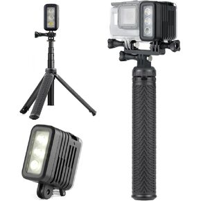 SOONSUN Waterproof Selfie Stick & Rechargeable Diving Light Bundle for GoPro Hero 13 12 11 10 9 8 7 6 5, DJI Osmo Action 5 4 3, Insta360, SJCAM – Extendable Tripod Pole & 450LM Underwater Video Light