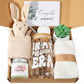Pregnancy Gifts for Expecting Mom, Cool New Mom Gifts, First Time Mom Gifts for Pregnant Women Wife Daughter Friends Coworker, 16oz Glass Cup Bunny Lovey, Unique Mom to Be Gift - in My Pregnant Era